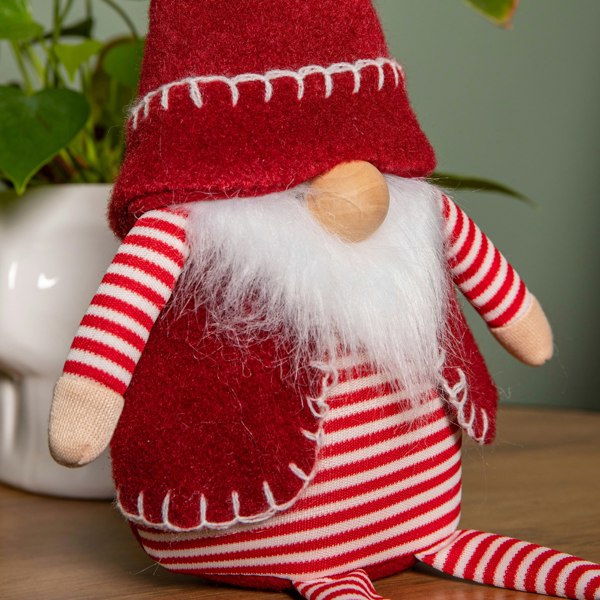 Samuel Alexander 50cm Red and White Stripe Sitting Christmas Gonk Decoration with Dangly Legs