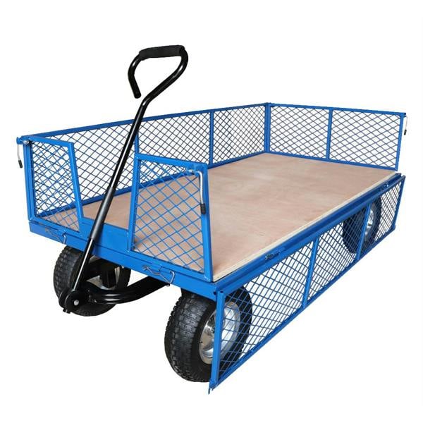 Workhorse Heavy-Duty Industrial Platform Truck - Mesh Sides, Plywood Base, Pneumatic Wheels, 500kg Capacity