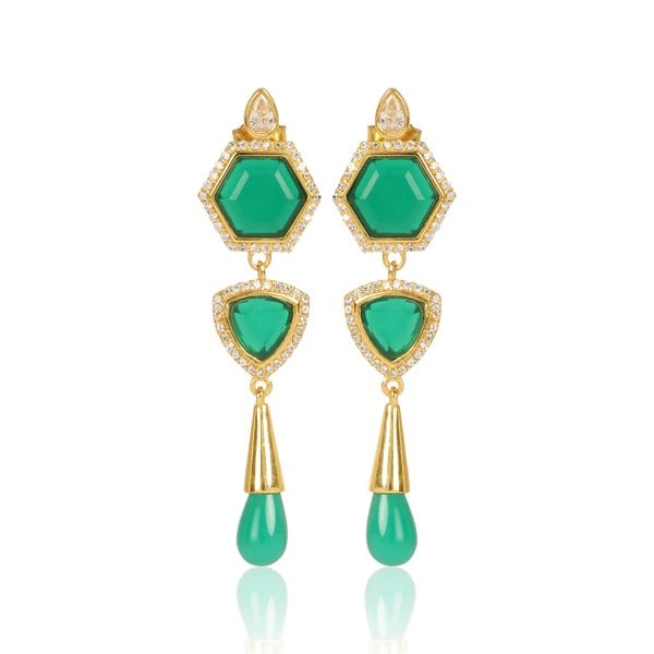 Lila Rasa Green  Onyx Earrings Semi Precious CZ