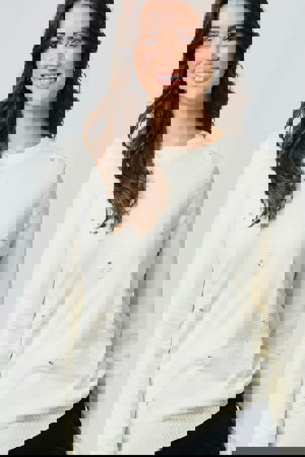 White | Floral Gemstone Embellished Jumper
