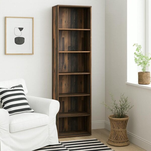 Wyld Haus Bucharest Narrow 5 Shelf Vintage Oak Wooden Bookcase