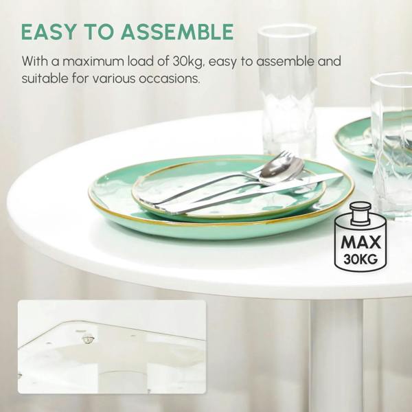 White round pedestal dining table with tabletop set for a meal, single central base