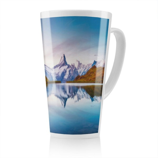 Benjamin Tate Design Panoramic view of the Mt. Schreckhorn and Wetterhorn Designer Latte Mug