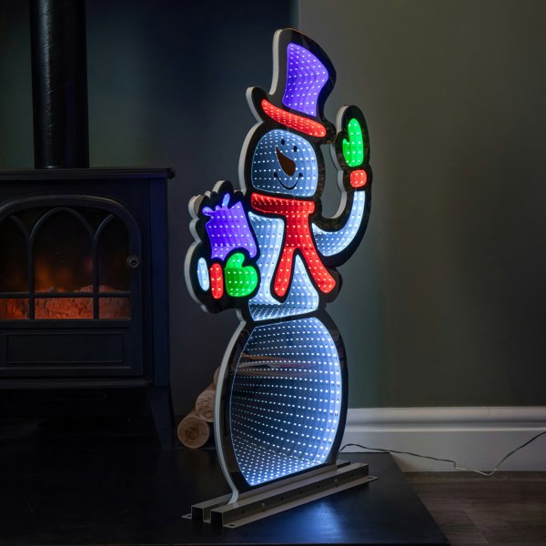 Samuel Alexander 76cm Infinity Light up Standing Snowman Christmas Decoration with Multi-Coloured LEDs on Metal Base