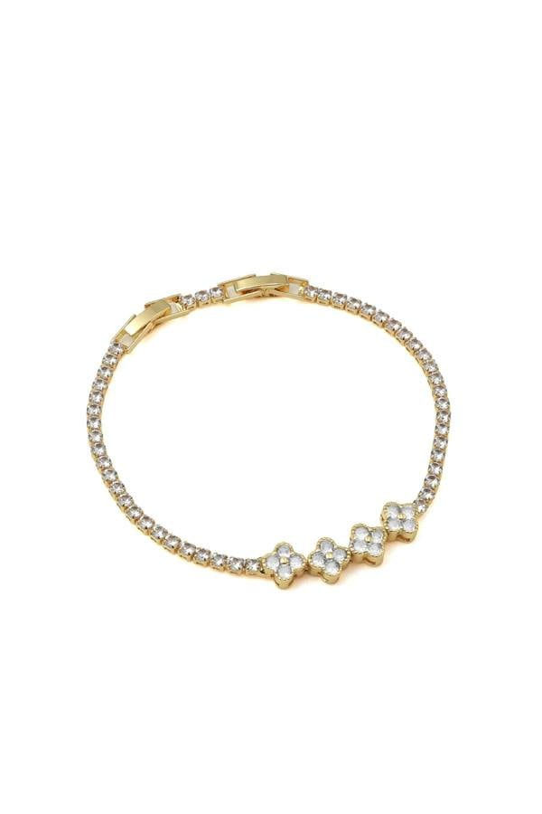 Say It With Four Clover Tennis Bracelet Clear Stone - Yellow Gold