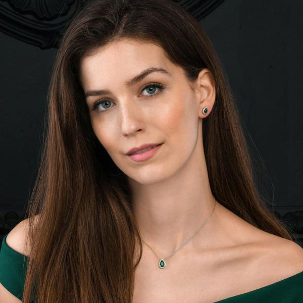 namana 925 Sterling Silver Pear Drop Green Halo Pendant Necklace for Women