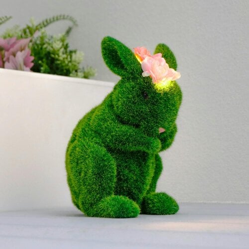 Gardenwize Solar Topiary Bunny Garden Ornament with Pink Flowers