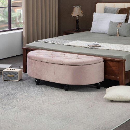 Wyld Haus Rafili Velvet Pink Semi Circle Storage Bench With Tufted Seat
