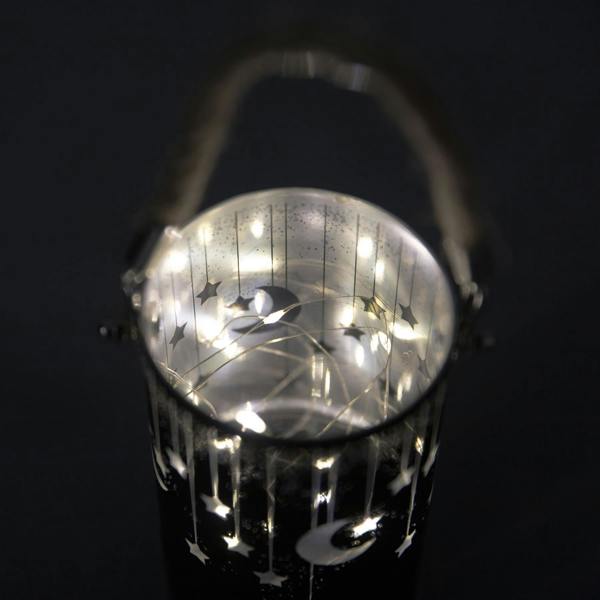 17cm Black Glass LED Christmas Jar Lamp with Moon and Stars Etched Design image 2