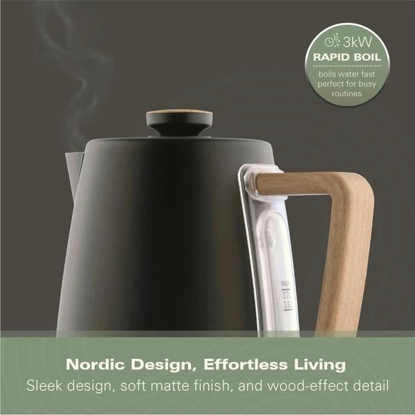 Hamilton Beach Scandi 1.7L Kettle - Matte Black with Wood Effect