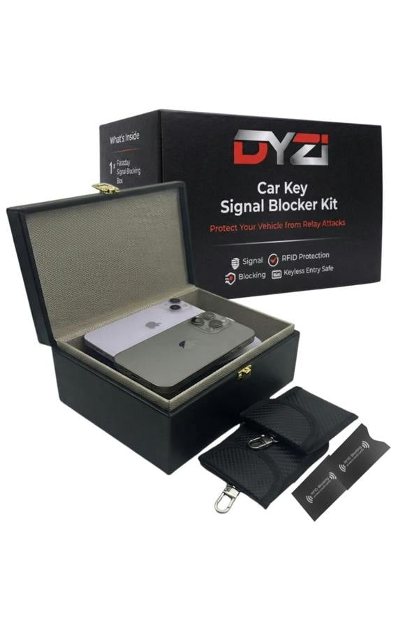 Dyzi Faraday Key Box with 2 Signal Blocking Pouches & RFID Sleeves