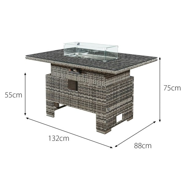 Oseasons Malta Rattan 8 Seat Rising Firepit Corner Set in Grey Walnut with 2 Footstools