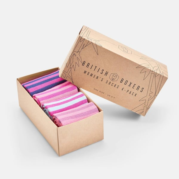 British Boxers Women's Bamboo Four-Pair Sock Gift Box – Pinky