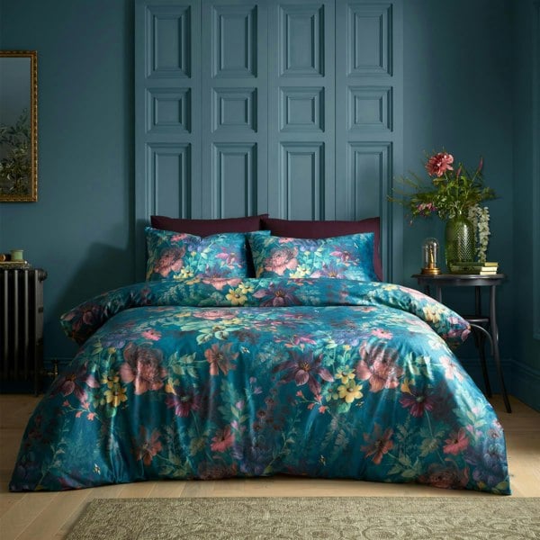 Bridgerton by Catherine Lansfield Romantic Floral Teal Duvet Cover Set