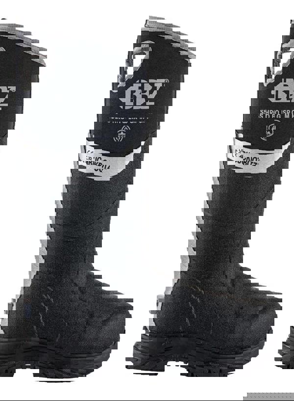 Buckbootz BBZ9000 Mens Safety Waterproof Composite Toe/Midsole S5 Wellington, black and gray safety boot with reinforced toe and waterproof design.