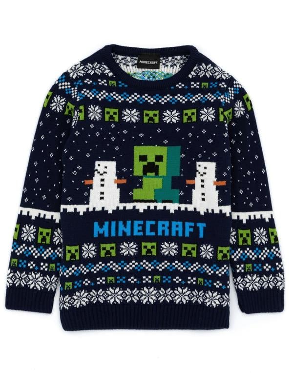 Vanilla Underground Minecraft Boys Blue Creeper Christmas Jumper [dis]