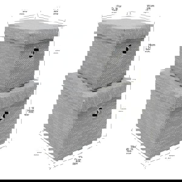 JVL Serena Rectangular Lidded Fabric Storage Baskets for Home Storage, Set of 2, Light Grey