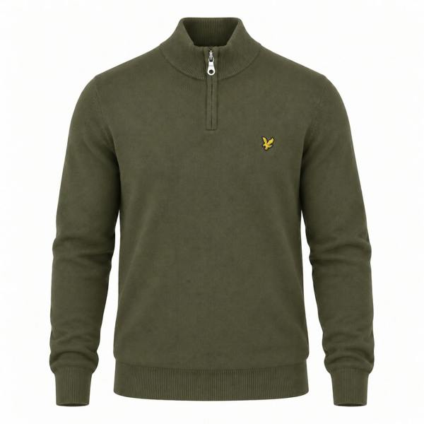 Lyle & Scott Cotton Merino Quarter Zip Jumper Khaki Ash