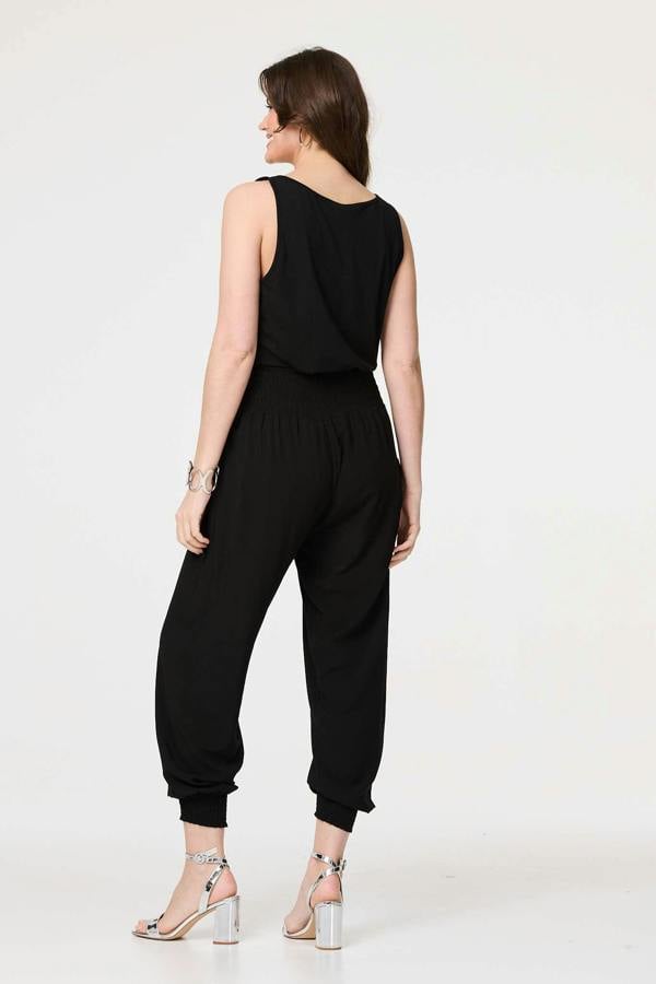 Black | High Waist Pull On Tapered Pants