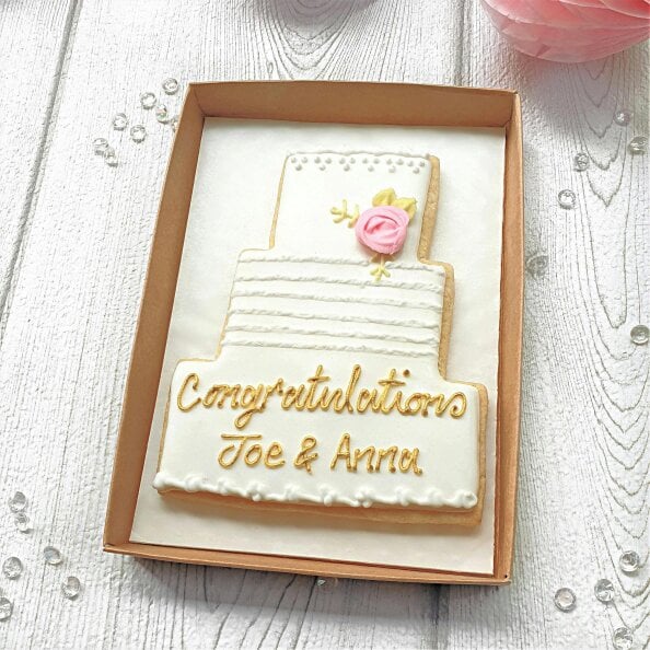 The Cookie Collaboration Personalised Wedding Cake Cookie Gift, Hand-Iced Anniversary Treat