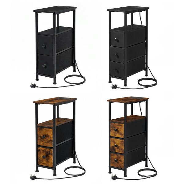 Levede Bedside Table Narrow Side Table with LED Charging Station Storage