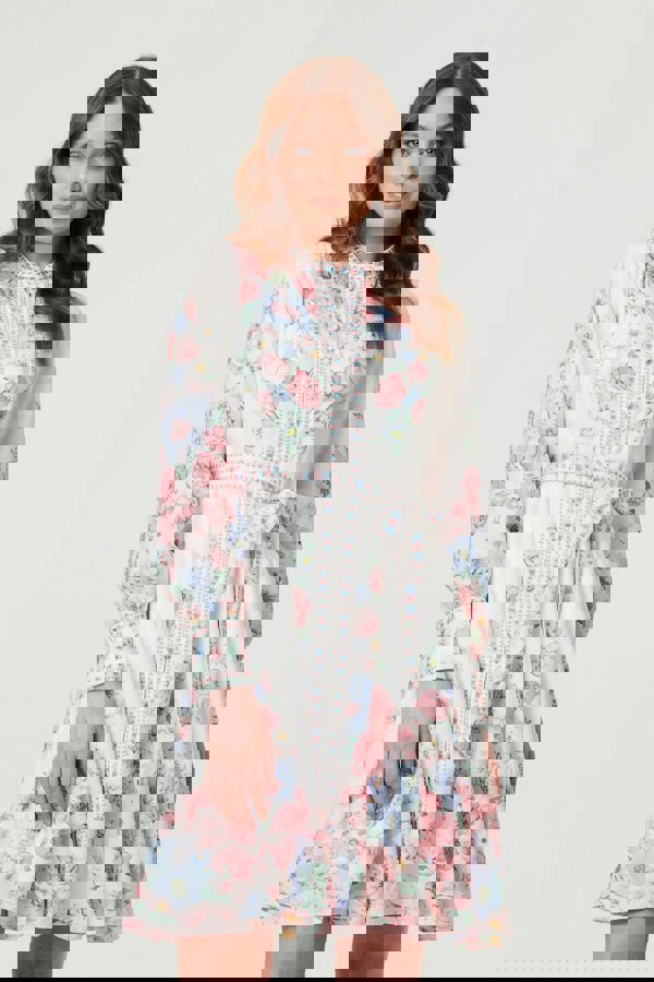 White | Floral Border Print Short Skater Dress