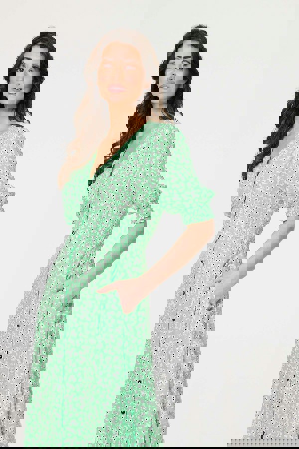 Green | Ditsy Floral 1/2 Puff Sleeve Maxi Dress