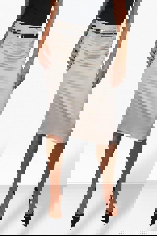 Paulo Due Women's Belted Satin Knee Length Pencil Skirt