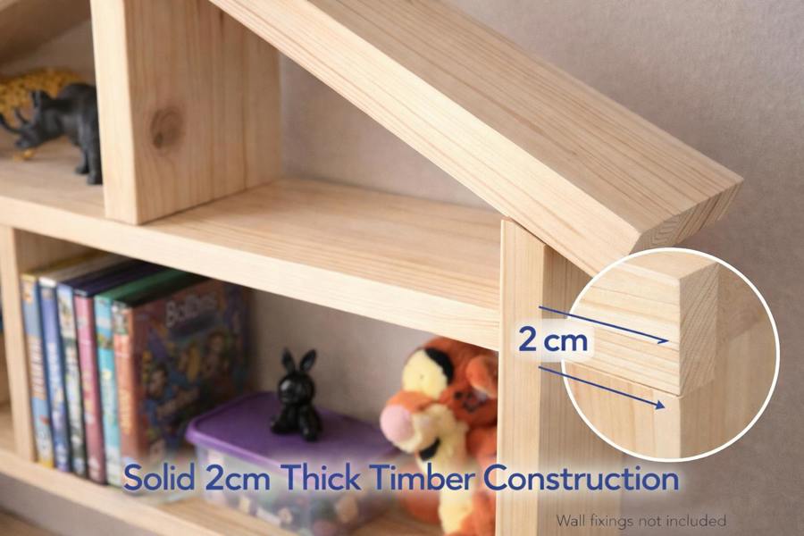 Close up of 2cm thick solid pine timber shelf