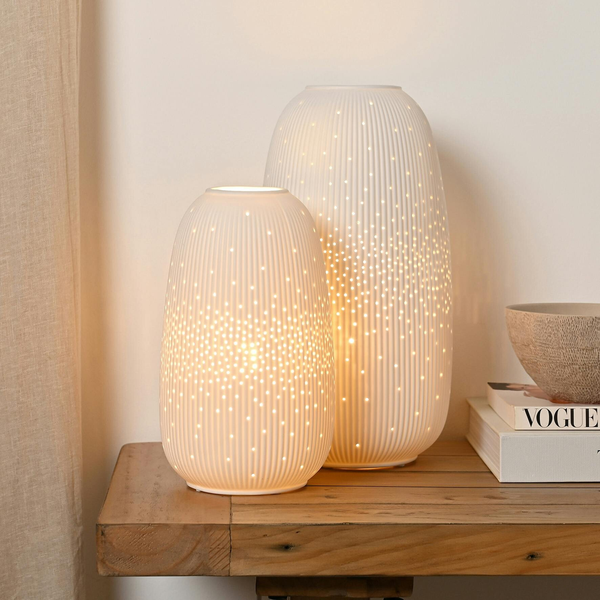 Hestia White Tall Ribbed Table Lamp