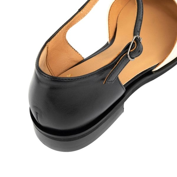 Embassy London Gigot - Black & Cream - Women's closed heel round toe leather flat sandal