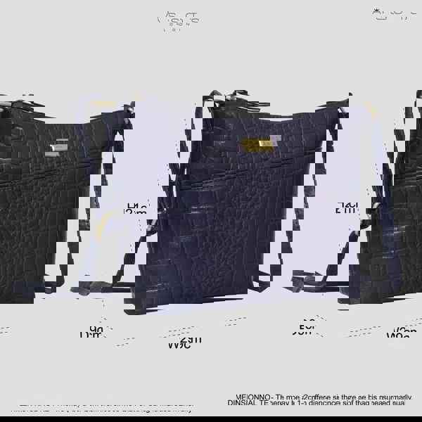 Assots London 'CAROL' Navy Croc Real Leather Designer Crossbody Shoulder Bag