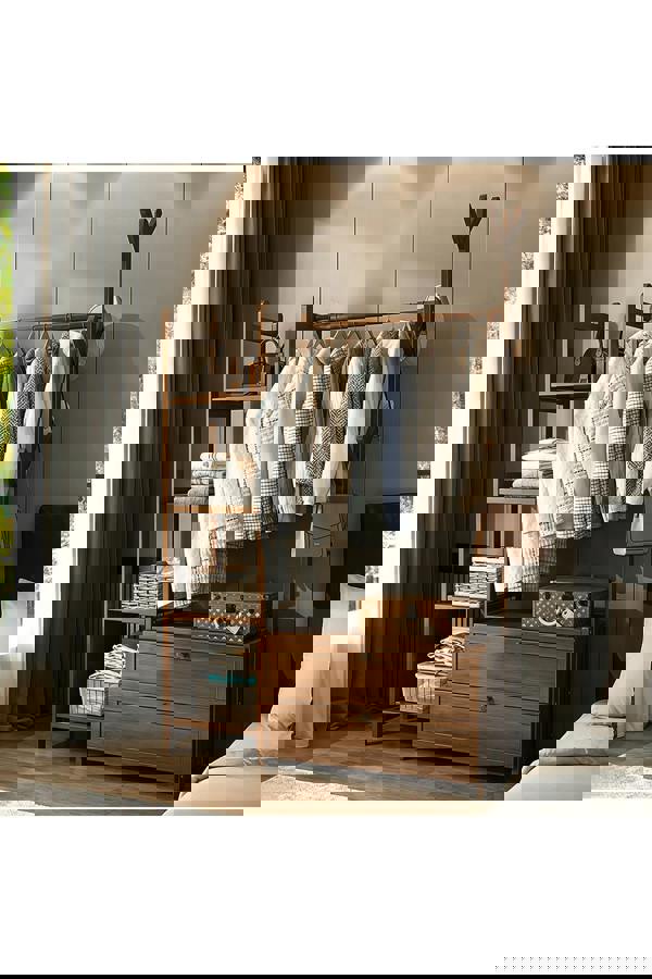 Living and Home Freestanding Bamboo Clothes Rack Garment Rack with Storage Shelves Coat Hanger