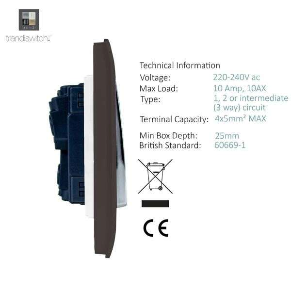 Trendi Switch 4 Gang Intermediate Rocker Light Switch in Dark Mocha Brown