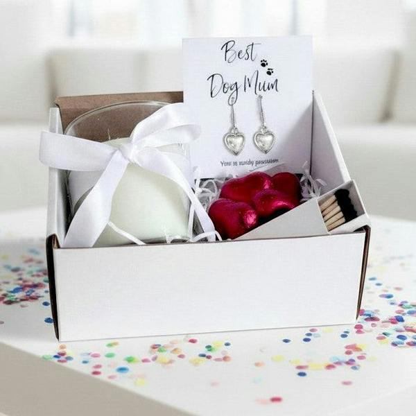 Aye Do Gifts Small Best Dog Mum Gift Hamper Heart Earrings Chocolates & Candle