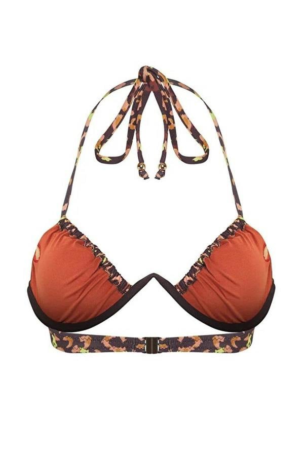 WOVCOR Leopard Print V-Wire Balconette Covered Bikini Top