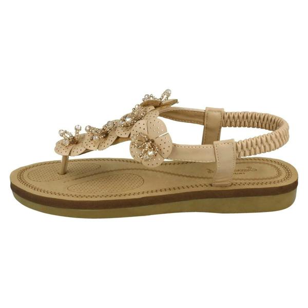 Savannah Ladies Savannah Beaded Flower Trim Sandals