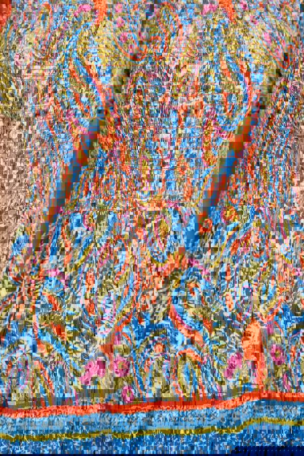 Mudflower Paisley Border Print Shirred Bodice Midi Dress