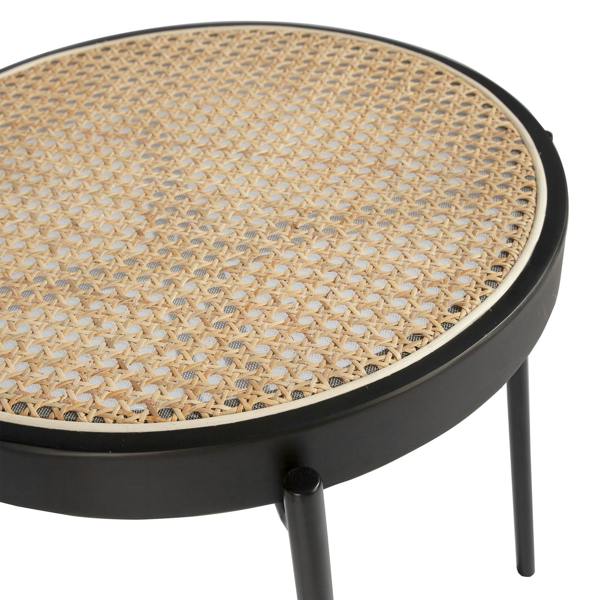Angel Cerdá Round Corner Table Rattan, Black Wood and Black Steel 2109