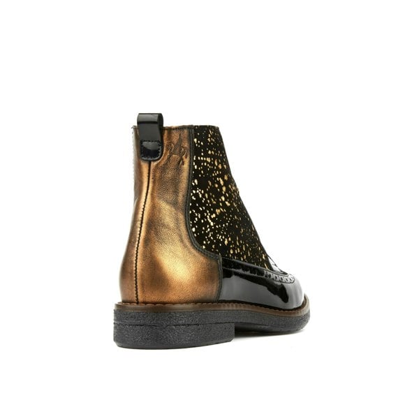 Embassy London Hatter - Gold Drops - Women's ankle boot in golden paint drops on black leather