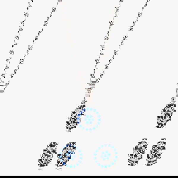 T. H. Baker Silver Blue and White Cubic Zirconia Round Pendant and Earring Set SET9729