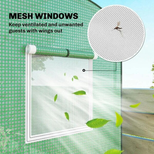 Mini Greenhouse, Garden Tomato Growhouse with Roll-Up Door and 2 Mesh Windows, PE Cover, 200 x 75 x 188 cm, Green