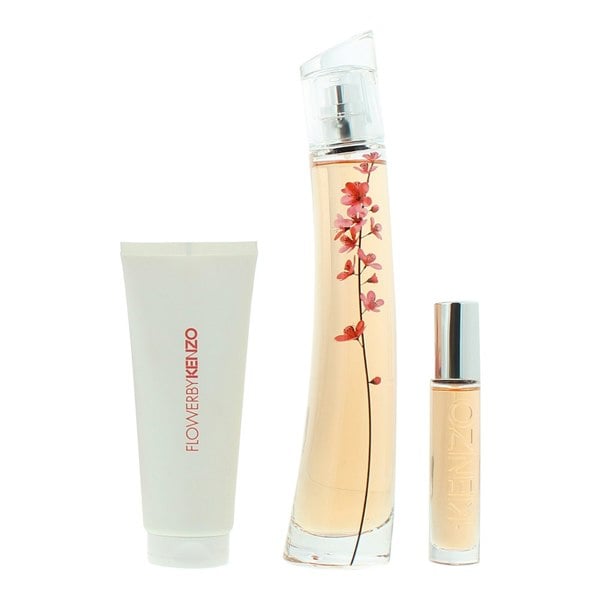 Kenzo Flower Ikebana Sakura Eau de Parfum 3 Piece Gift Set: Eau de Parfum 75ml - Eau de Parfum 10ml - Body Milk 75ml for Her