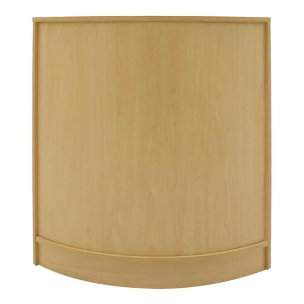 Curved maple LED shop counter set featuring smooth texture, ideal for retail displays, with a natural wood finish and sleek design