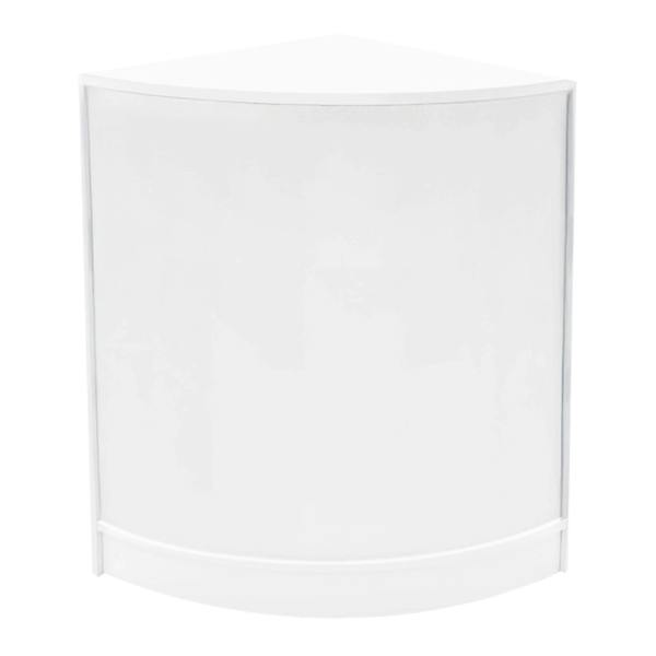 Polaris LED Shop Counter Set features a sleek white design with a curved front, perfect for retail displays and promotions