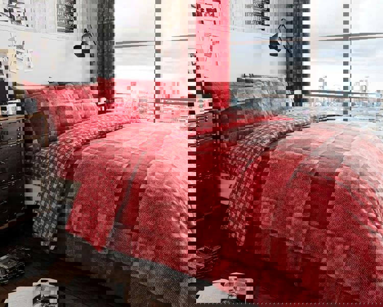 Smart Living Denim Check Duvet Cover and Pillowcase Set - Red