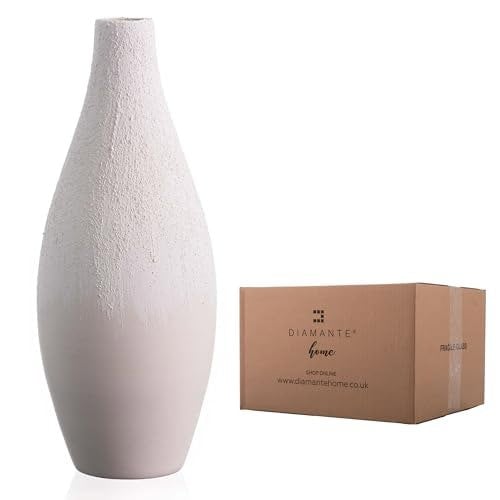 Diamante Matt Sand Earthenware Vase - Textured Finish - 35cm