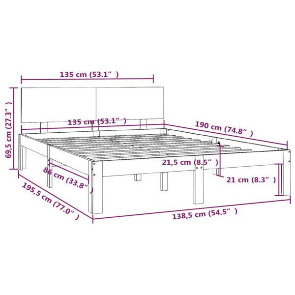 Berkfield Bed Frame Solid Wood 135x190 cm Double