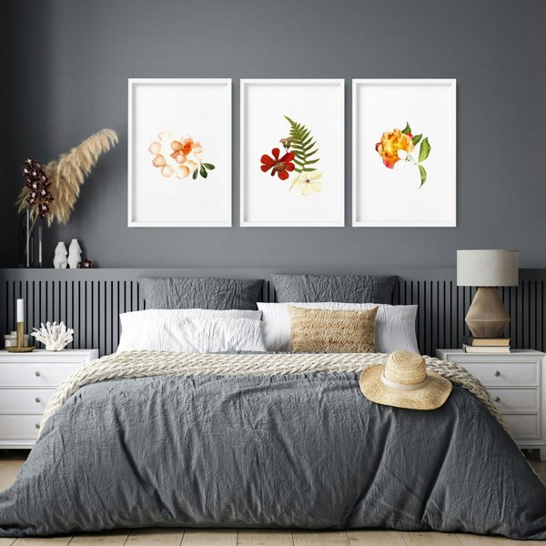 Bedroom pictures for walls | set of 3 framed wall art