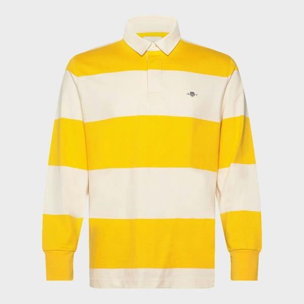 GANT Logo Barstripe Rugger Long Sleeved Polo Daffodil Yellow